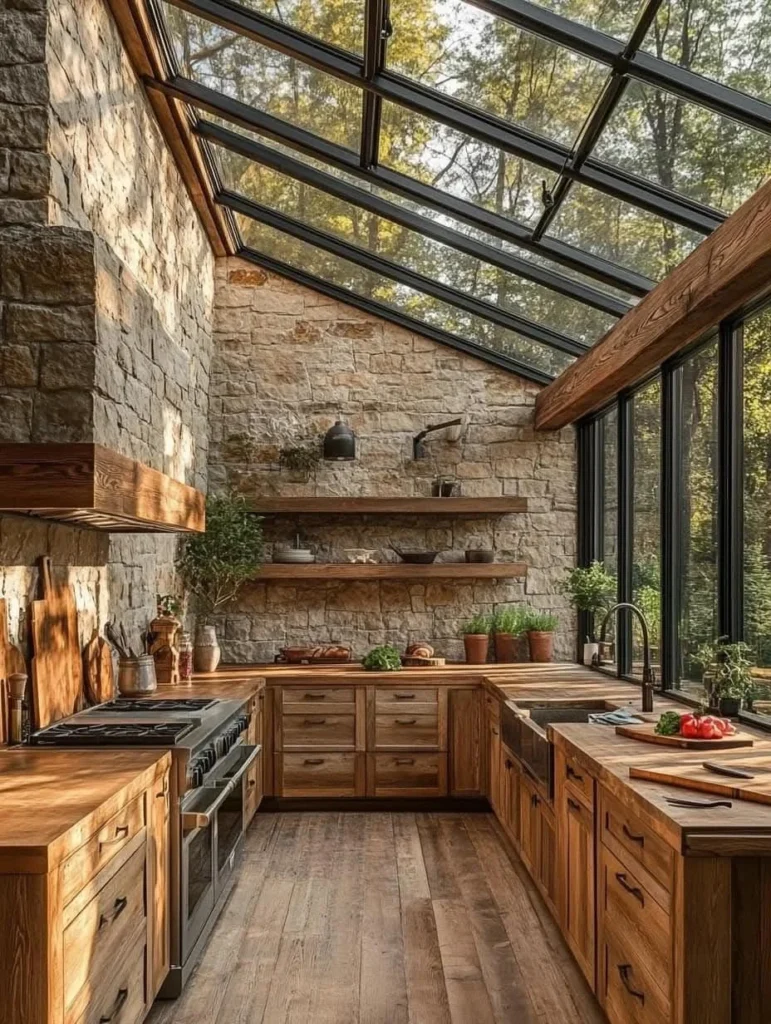 17 Bring Natural Charm Home with Rustic Kitchen Decor Natural Rustic Kitchen Decor with Stone and Glass