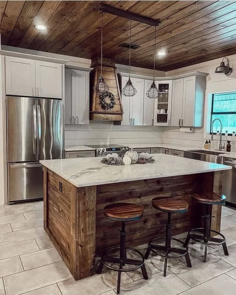 17 Bring Natural Charm Home with Rustic Kitchen Decor Rustic Island Kitchen Decor with Wooden Accents