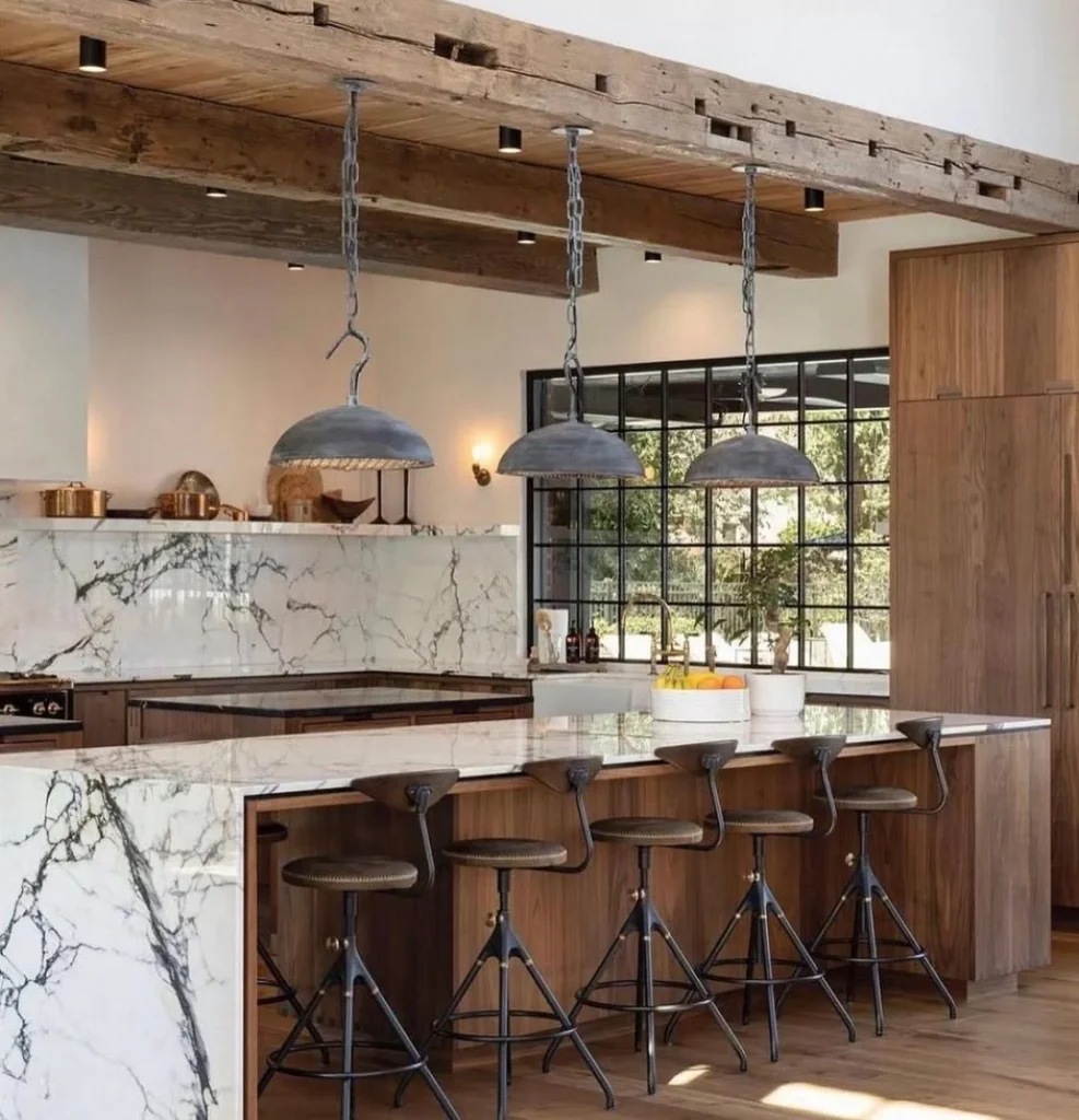 17 Bring Natural Charm Home with Rustic Kitchen Decor -Rustic Modern Kitchen Decor with Exposed Beams