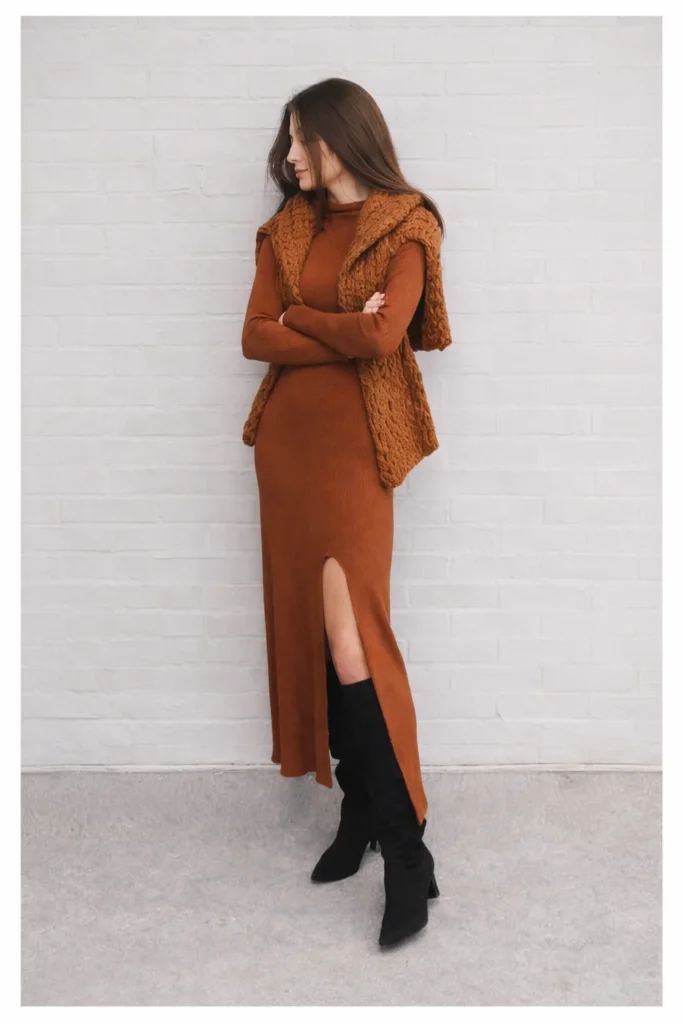 Autumn Ready with a Rust Turtleneck Dress and Vest