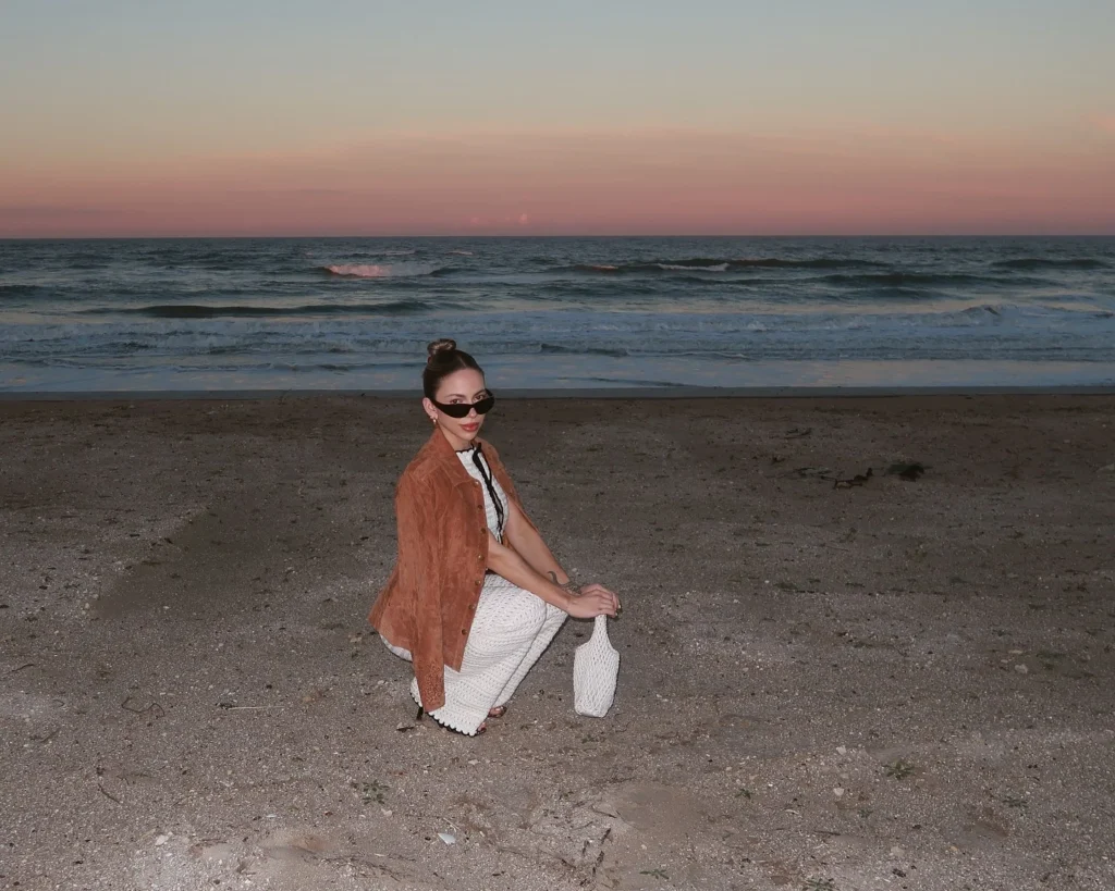 Beachside Evening Style with a Suede Jacket