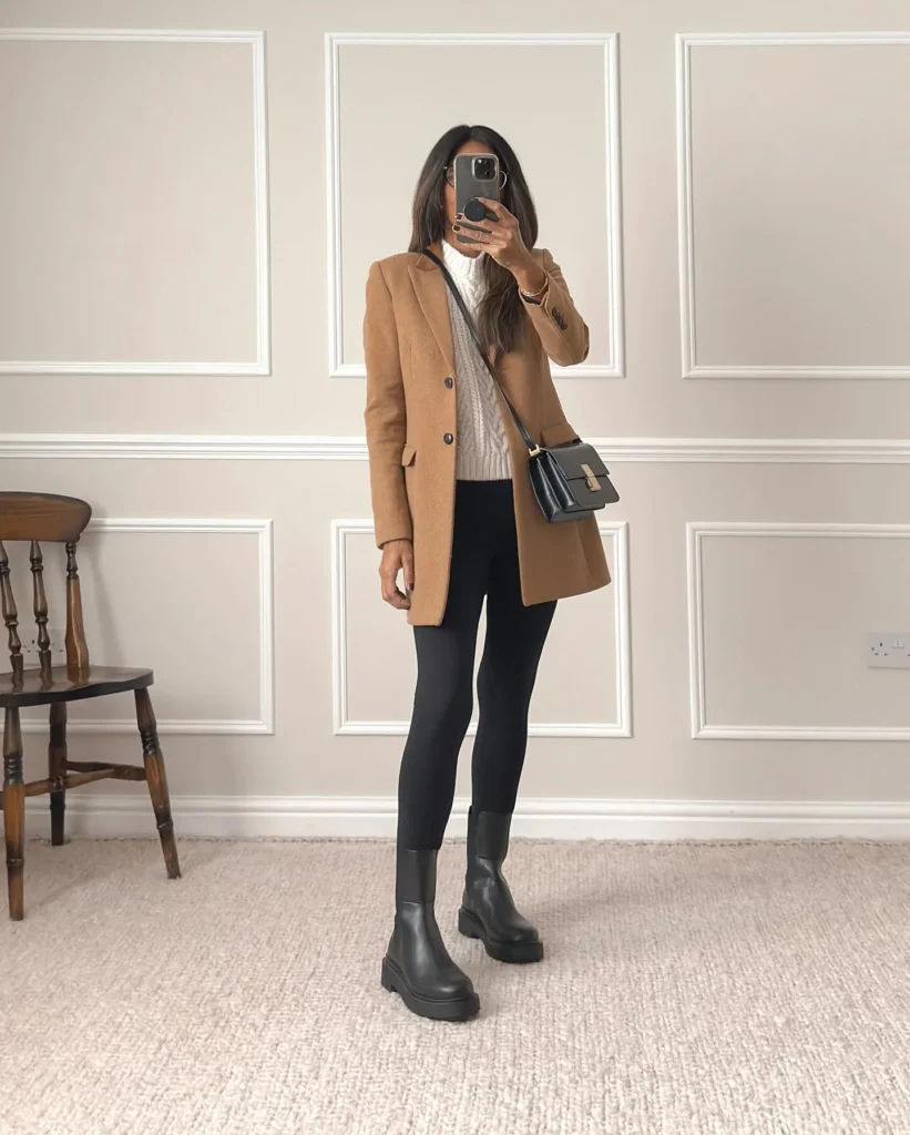  Black Blazer and Leggings for a Polished Casual Look