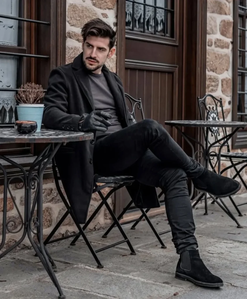 Black Casual Coat and Black Jeans