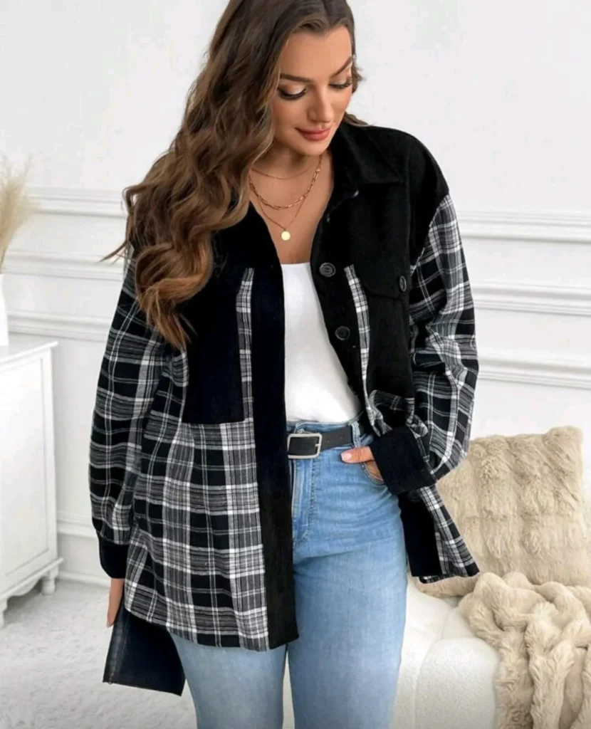 Black Check Oversized Shacket