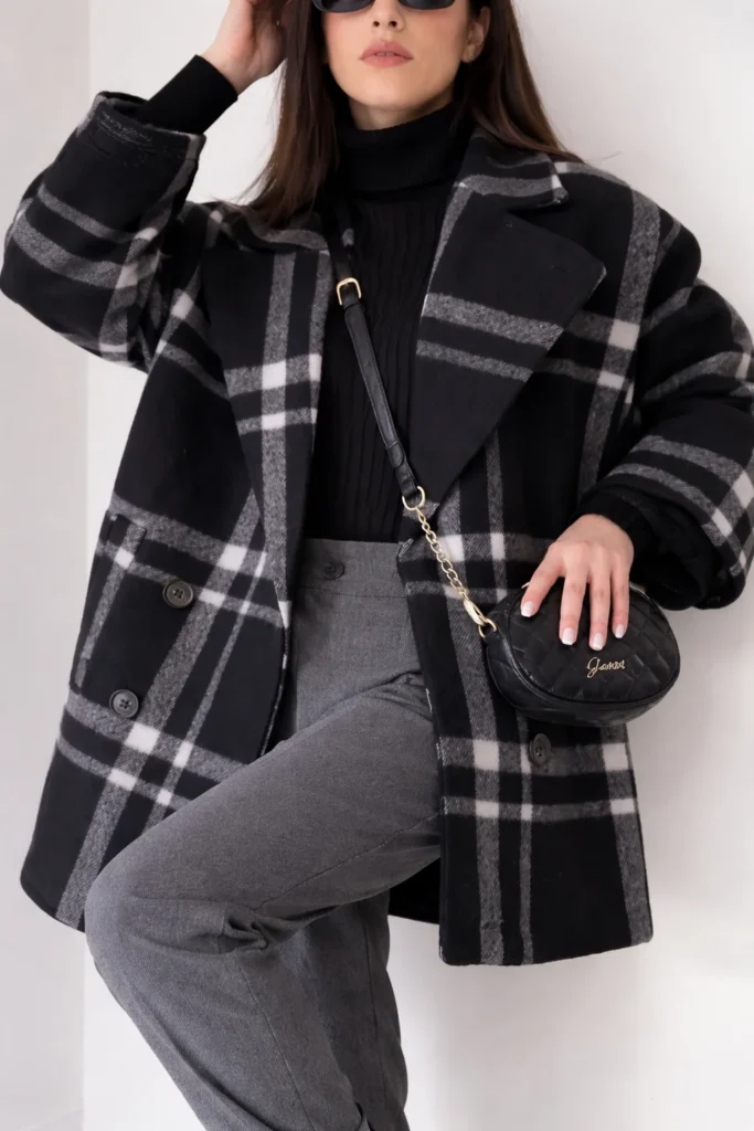  Black and Grey Plaid Shacket