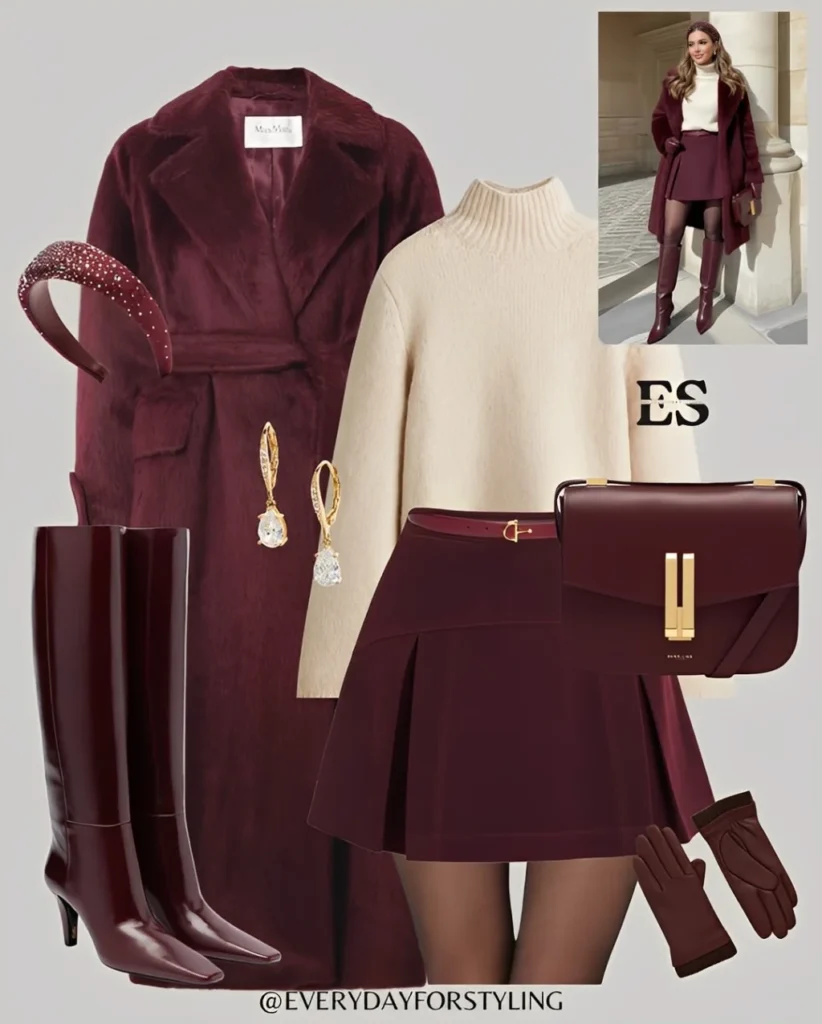 Burgundy Winter Look with Matching Accessories