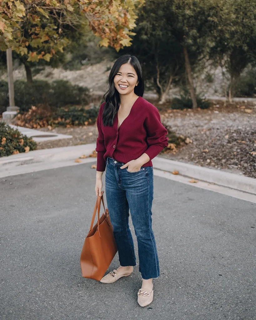 Casual Look with a Red Cardigan