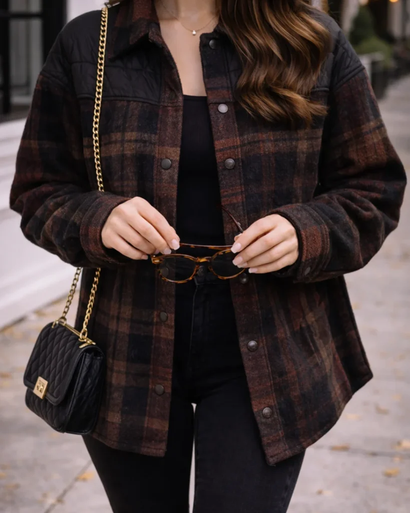 Classic Plaid Shacket with Sunglasses