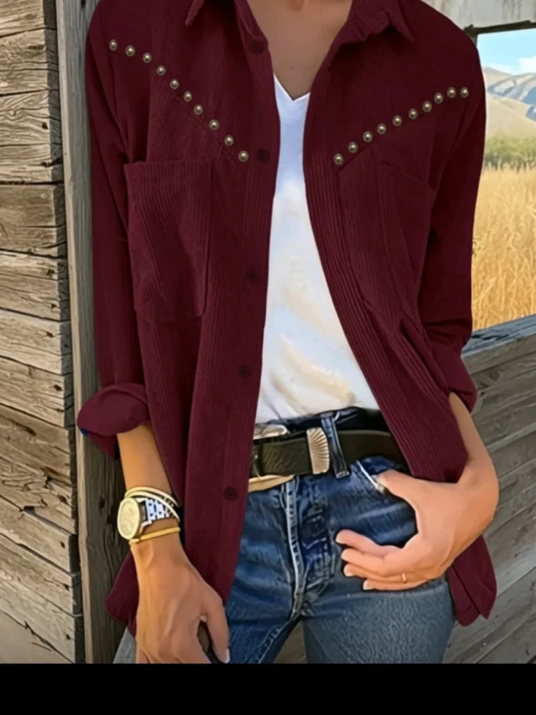 Corduroy & Studded maroon Shackets