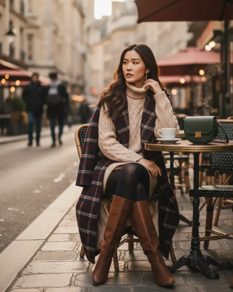 Cozy Café Look with a Beige Turtleneck