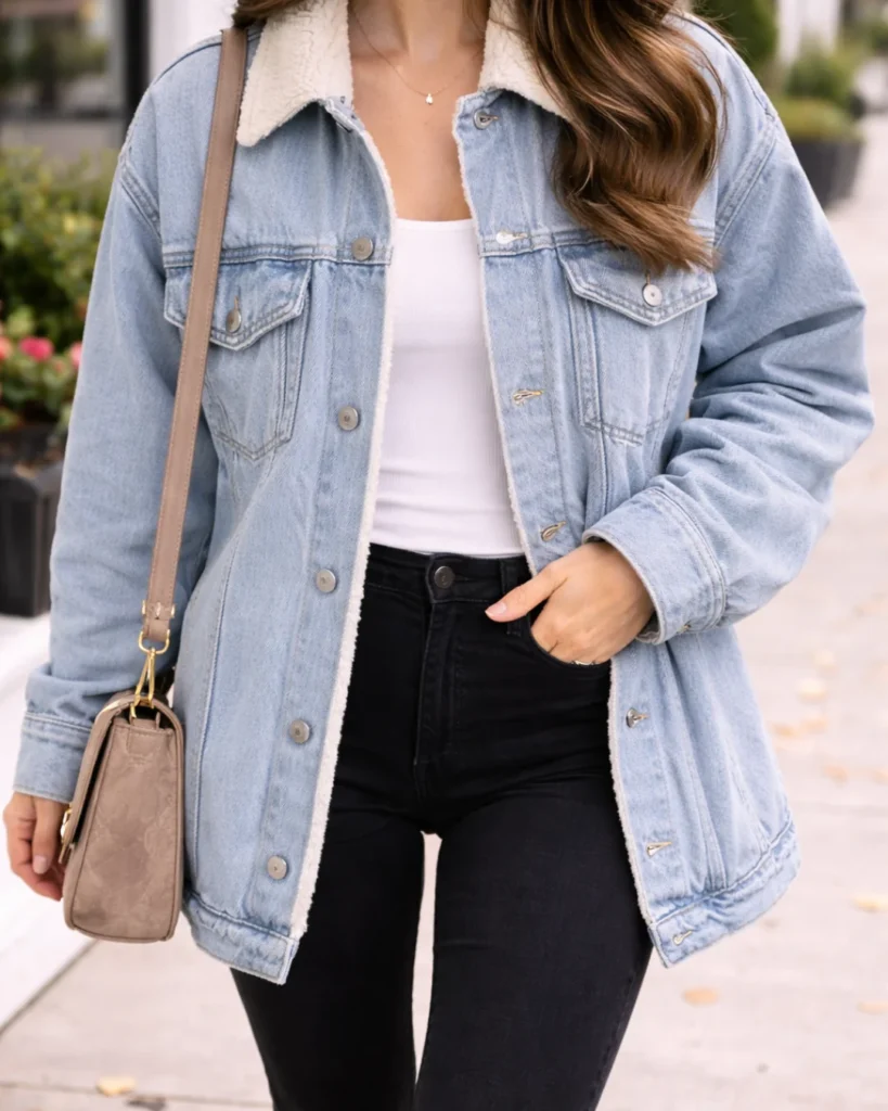 Cozy Denim Shacket with Shearling Lining