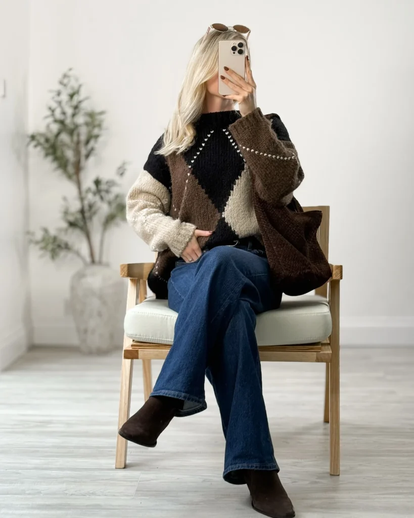 Cozy Knit Sweater with Denim