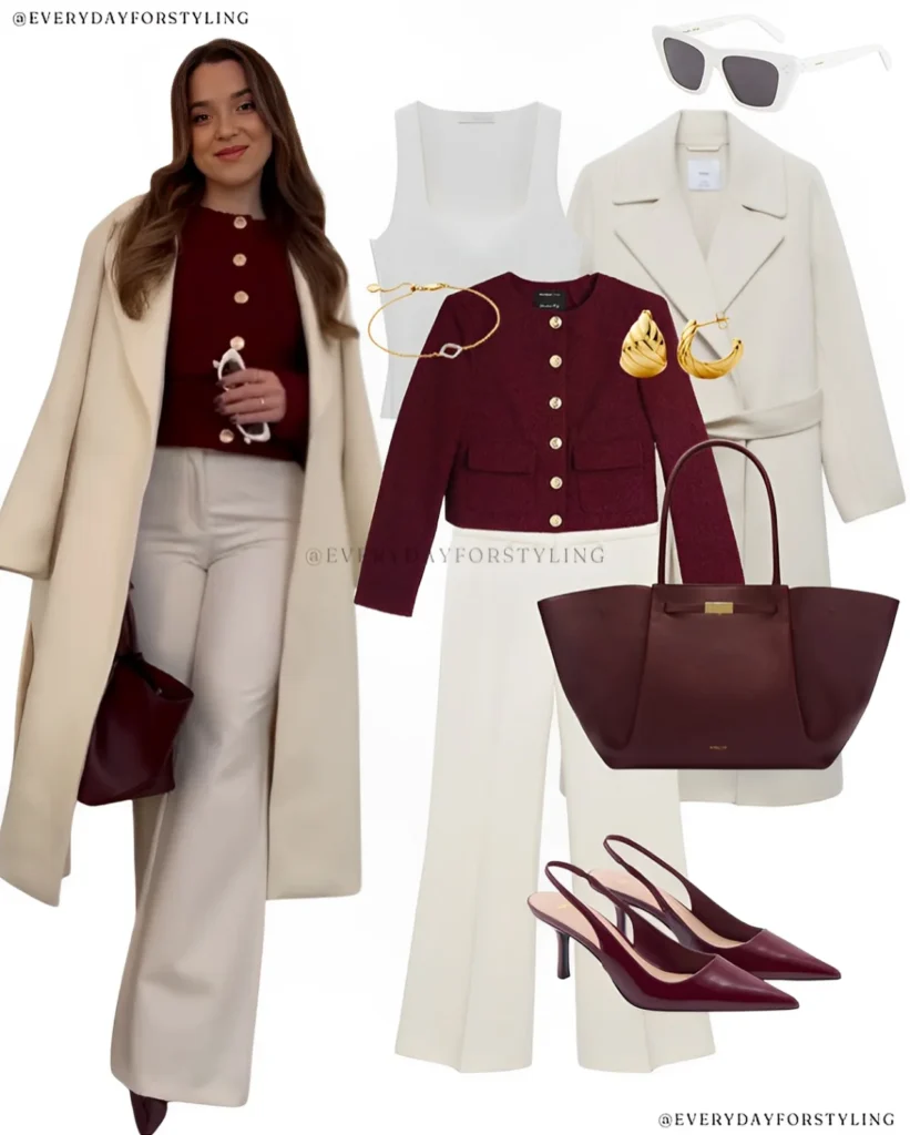 Cream and Burgundy Smart Everyday Look