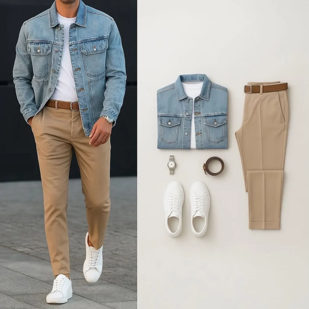 Denim Jacket with Khaki Chinos