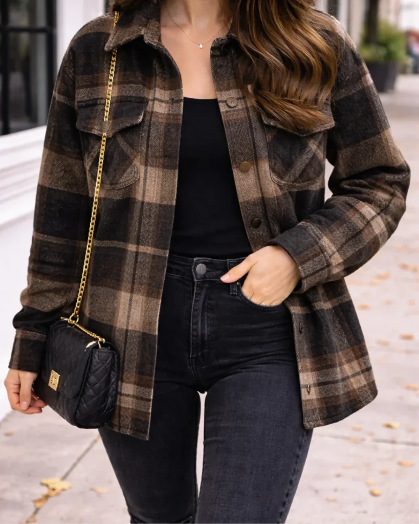 Earthy Plaid Shacket with a Touch of Class