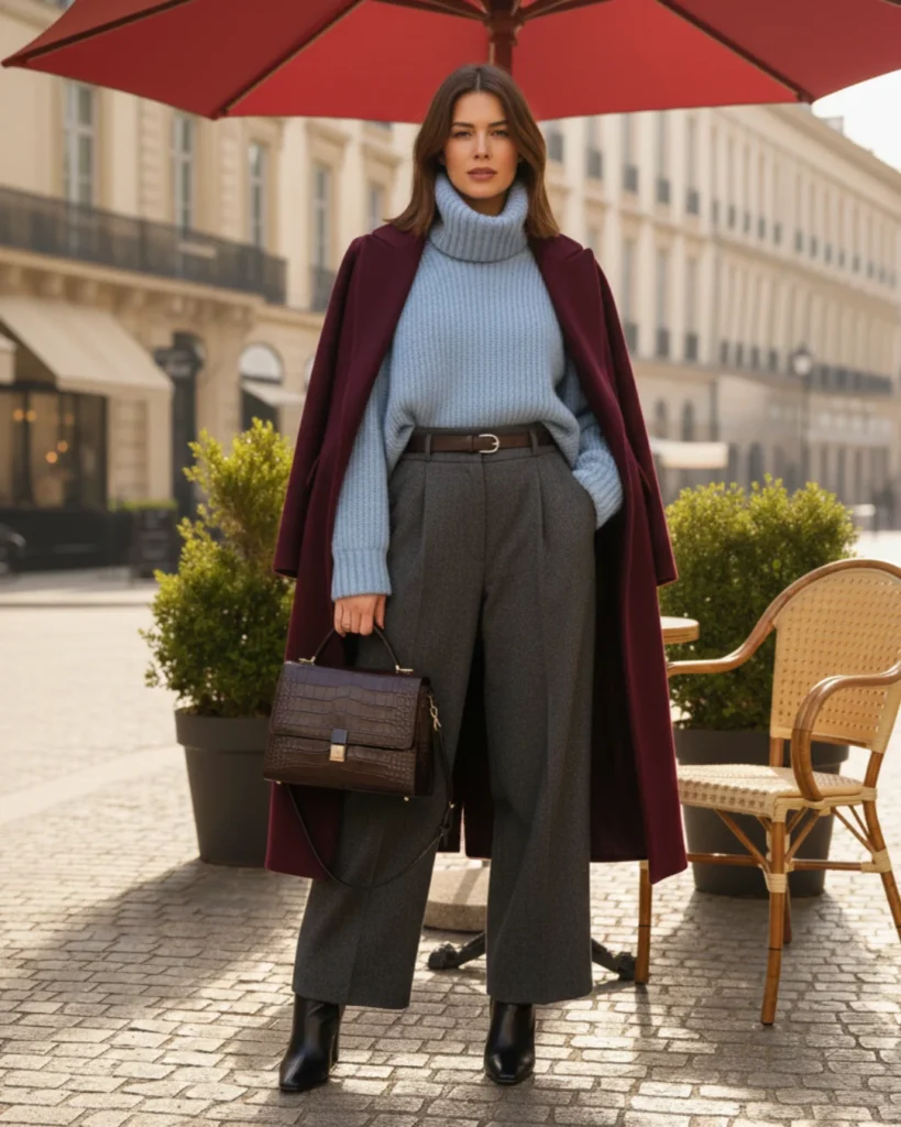 Fashion-Forward Turtleneck with Wide-Legged Trousers