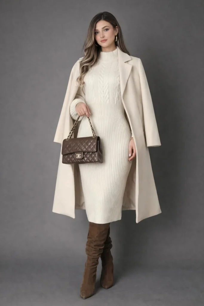 Knit Sweater with Plaid Skirt