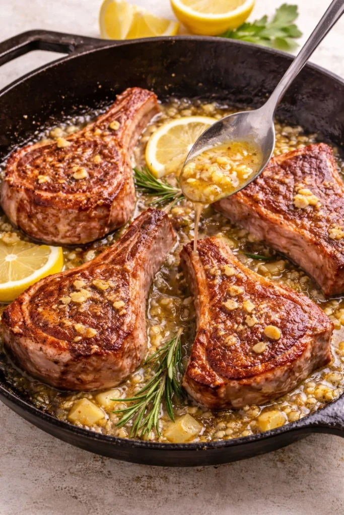 Lamb chops in garlic butter sauce