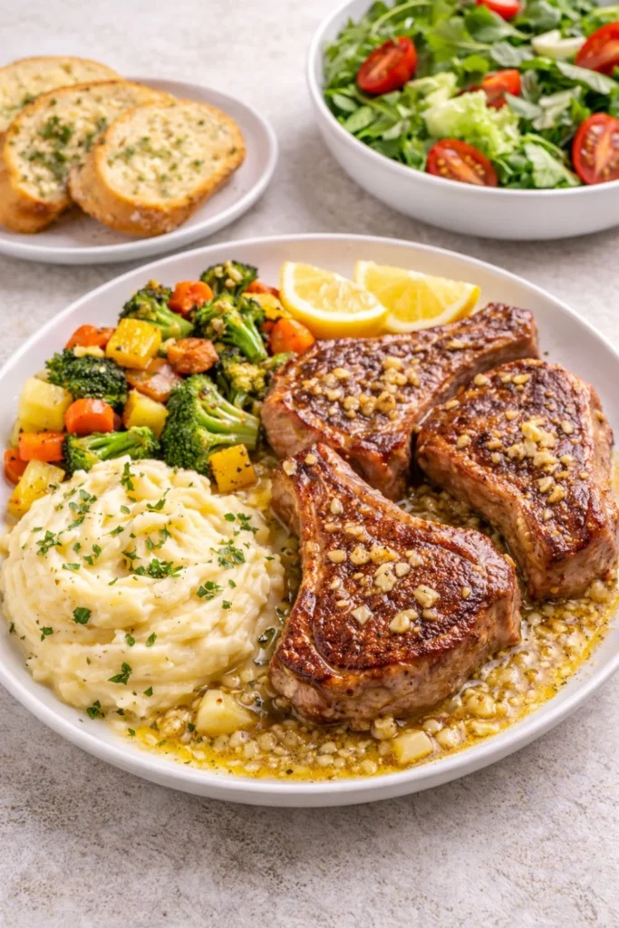 Lemon garlic butter lamb chops plating