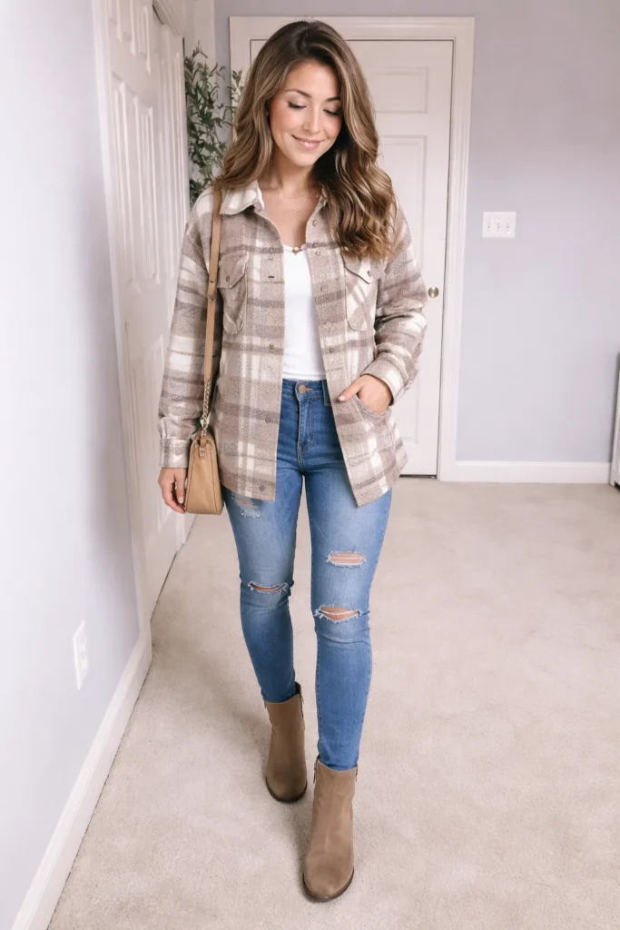 Light Beige Shacket for a Relaxed Winter Look