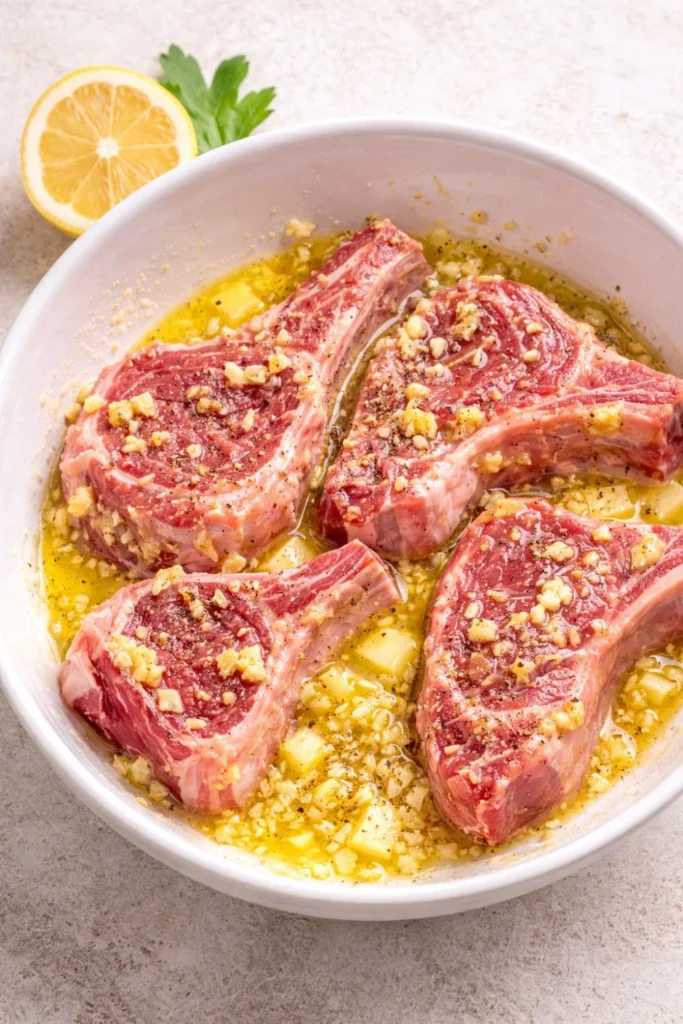 Marinated lamb chops with lemon and garlic