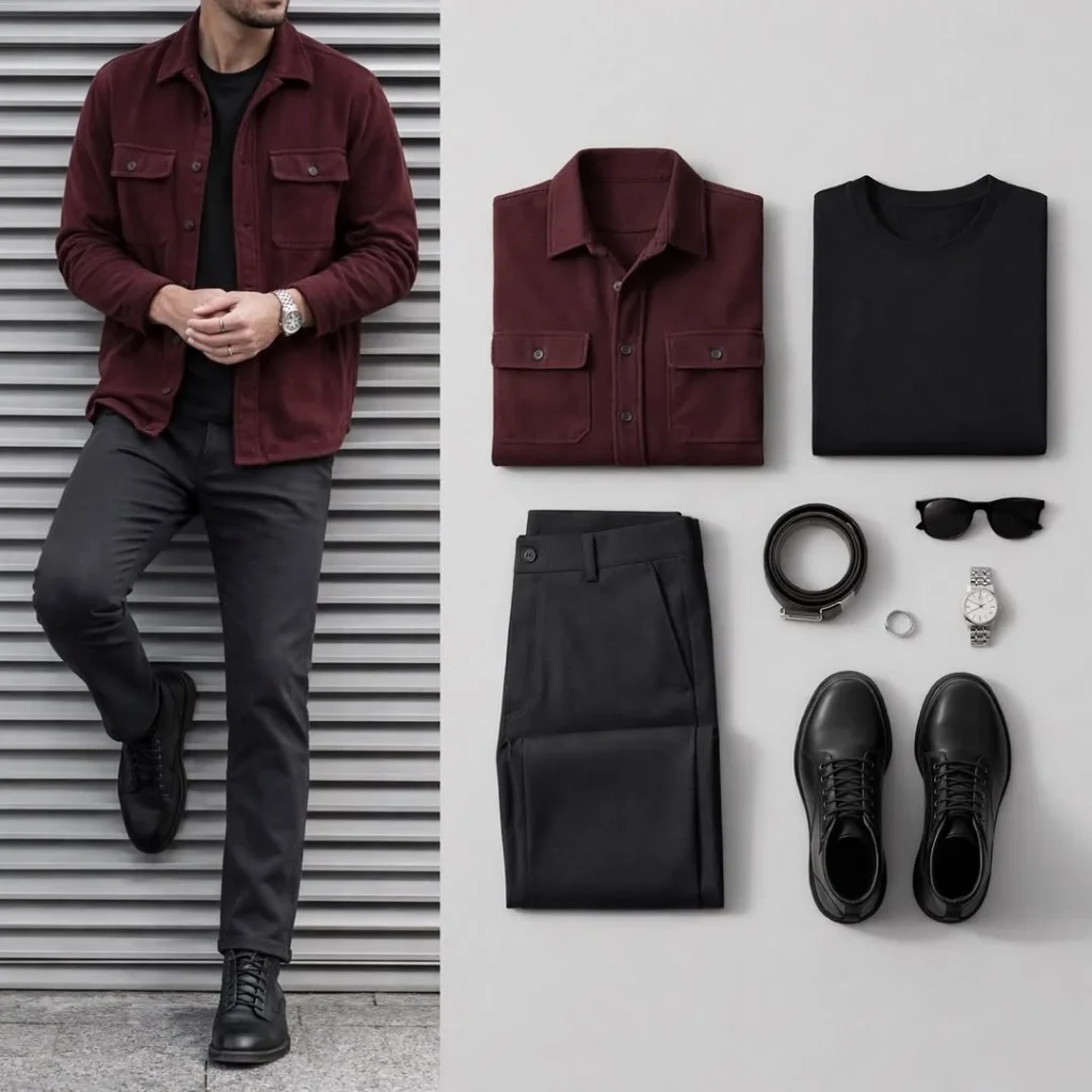 Maroon Overshirt with Dark Base