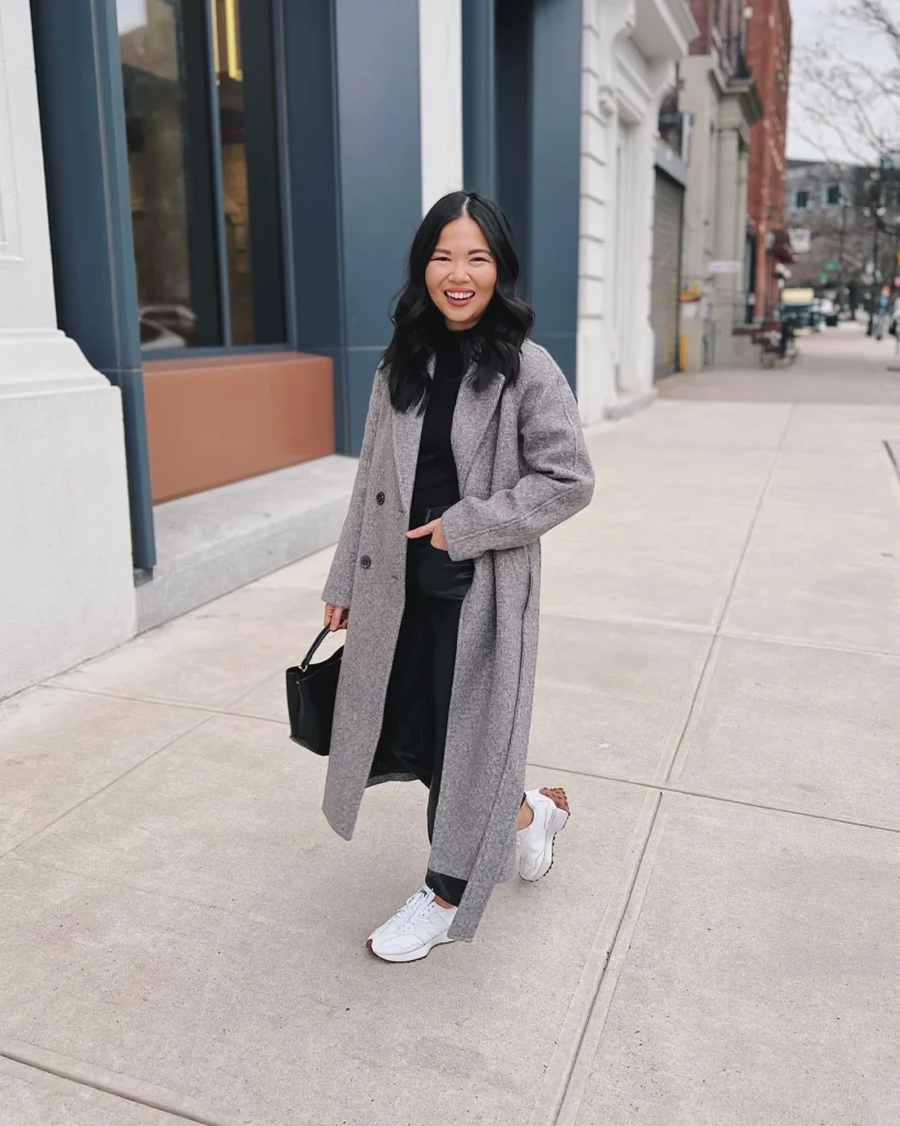 Minimalist Grey Coat and Sneakers