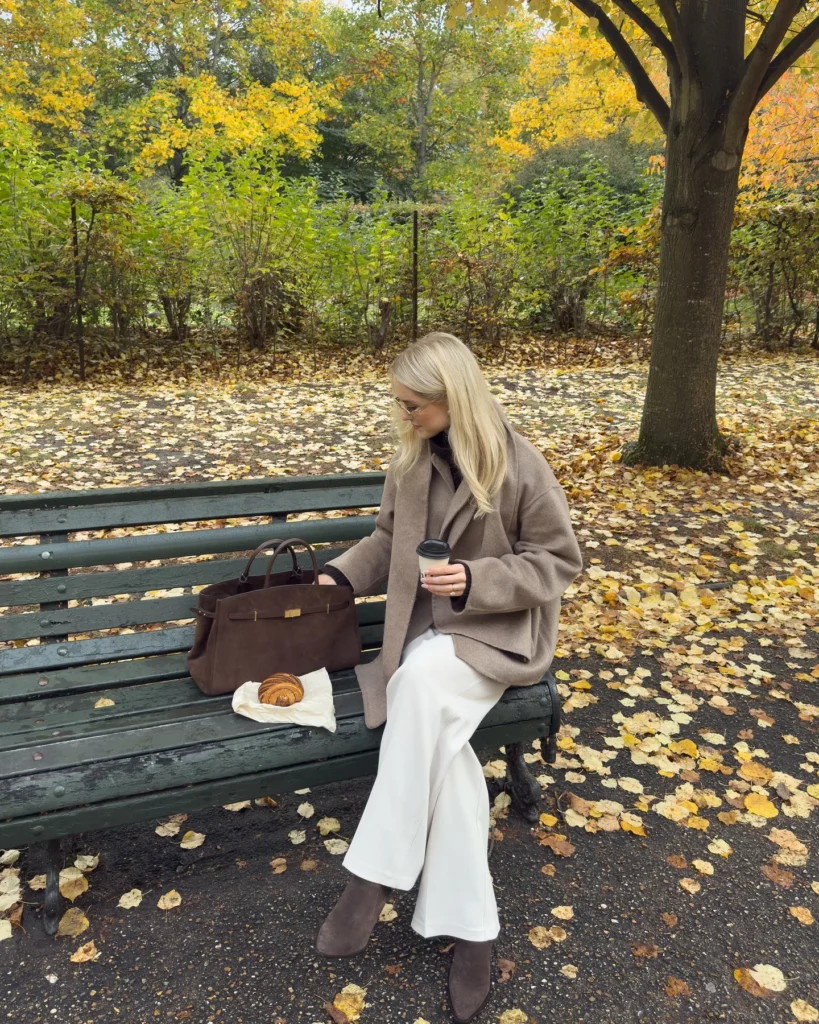 Neutral Coat with White Trousers