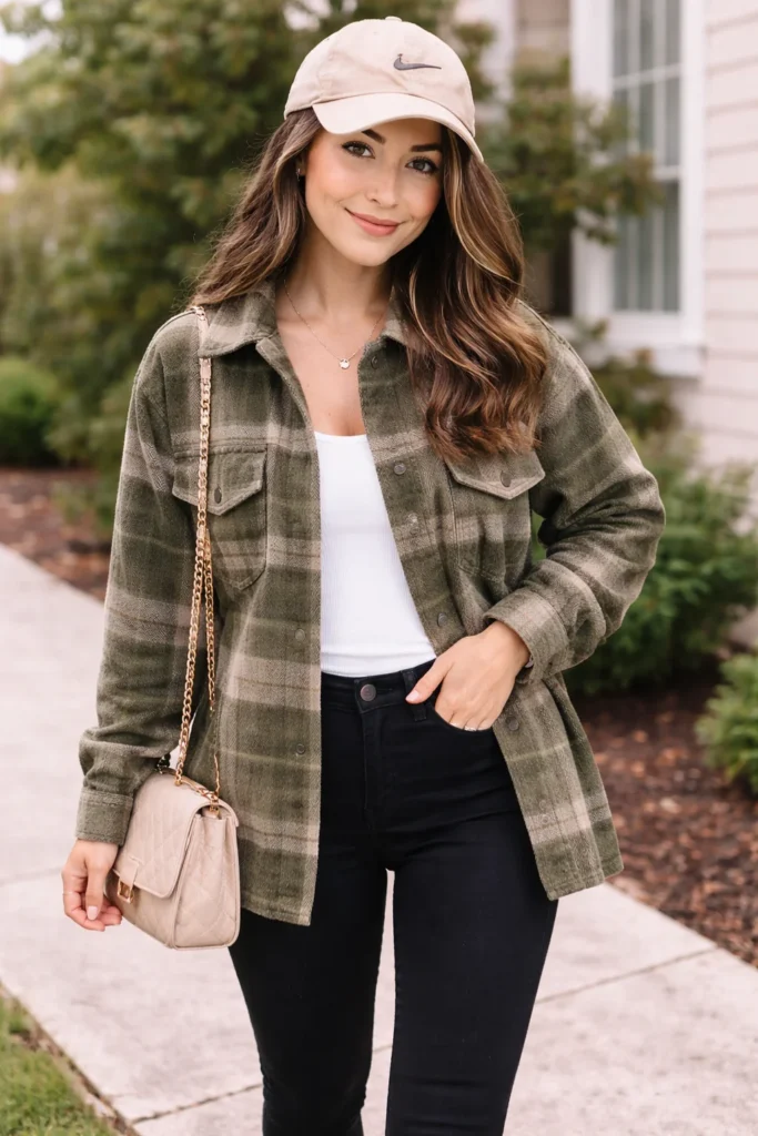 Olive Green Plaid Shacket for a Casual Look