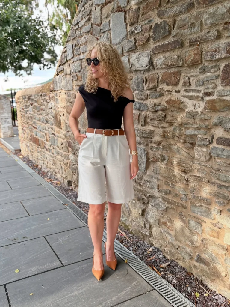 One-Shoulder Top with Tailored Shorts