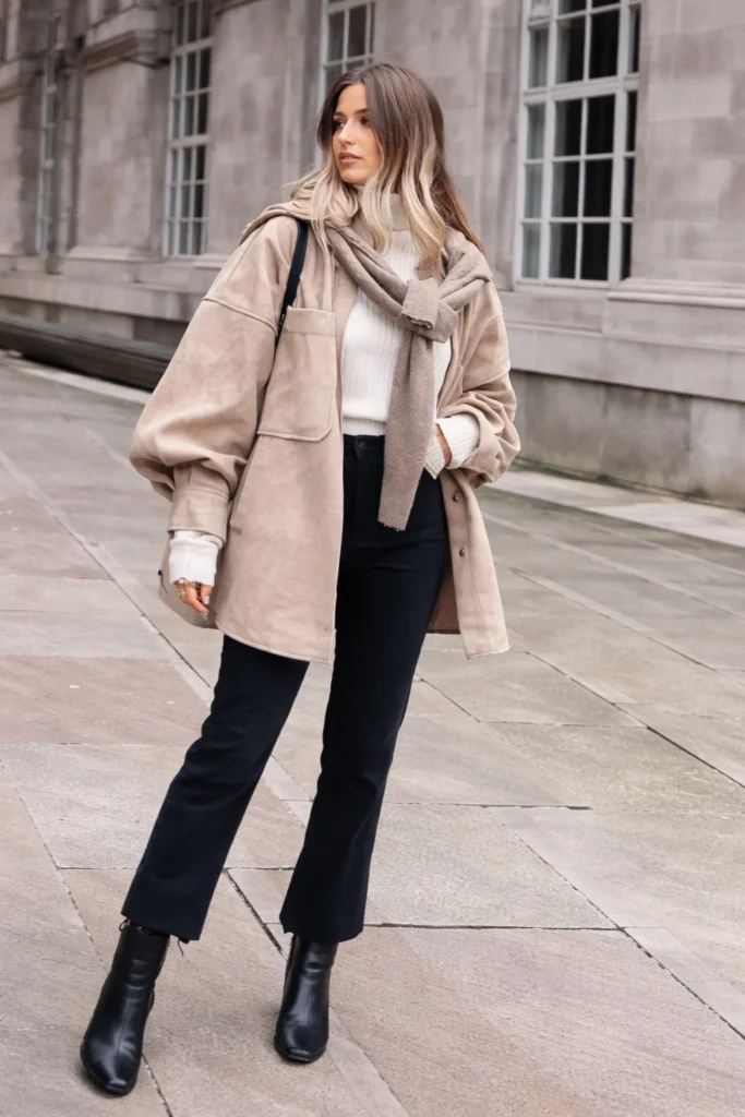  Plaid Shacket with Beige Tones