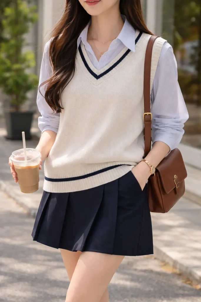  Preppy Vibes: Layered Vest and Skirt Combo
