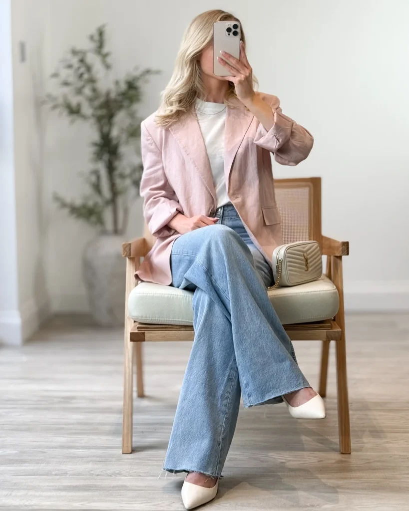 Soft Blazer with Wide-Leg Jeans