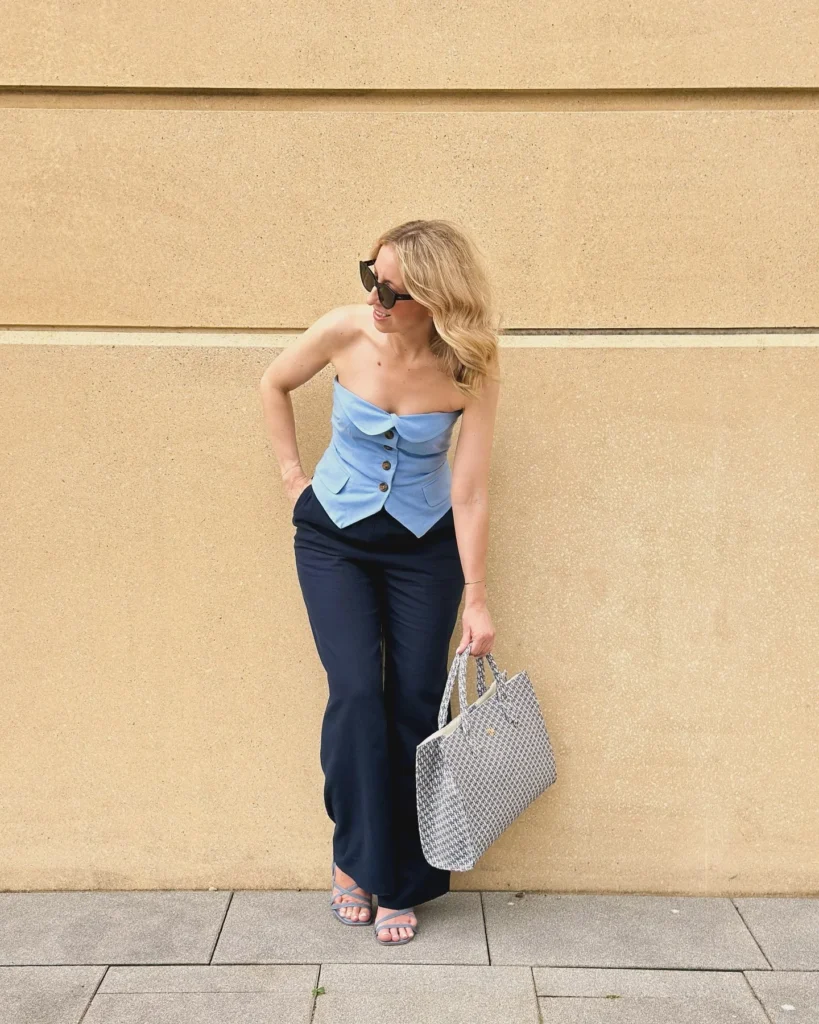 Strapless Top with Wide-Leg Trousers