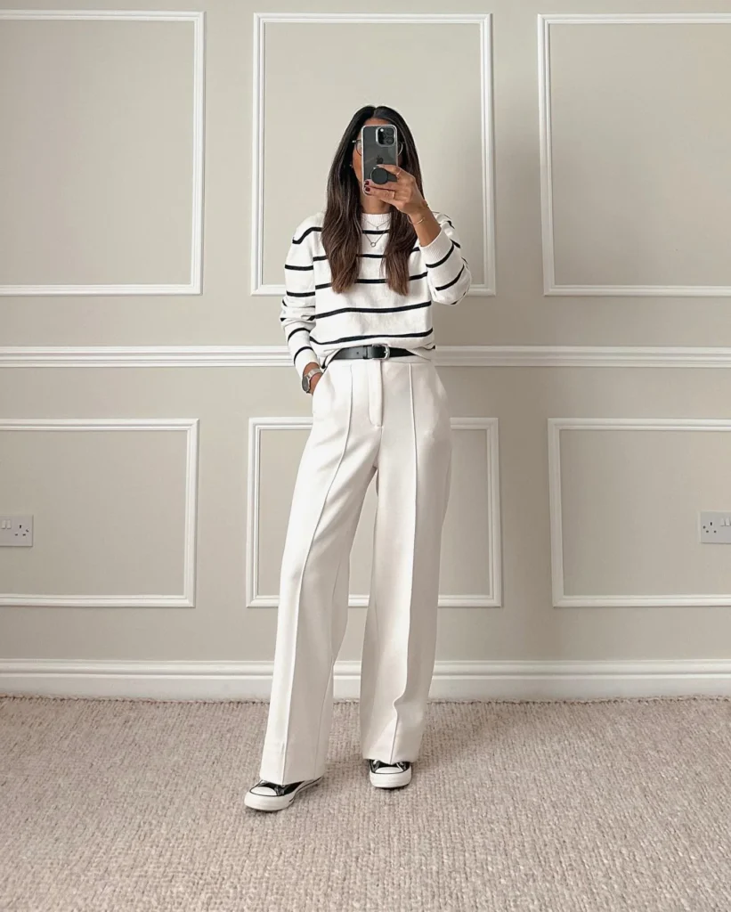 Stripes and White Trousers for a Fresh Look