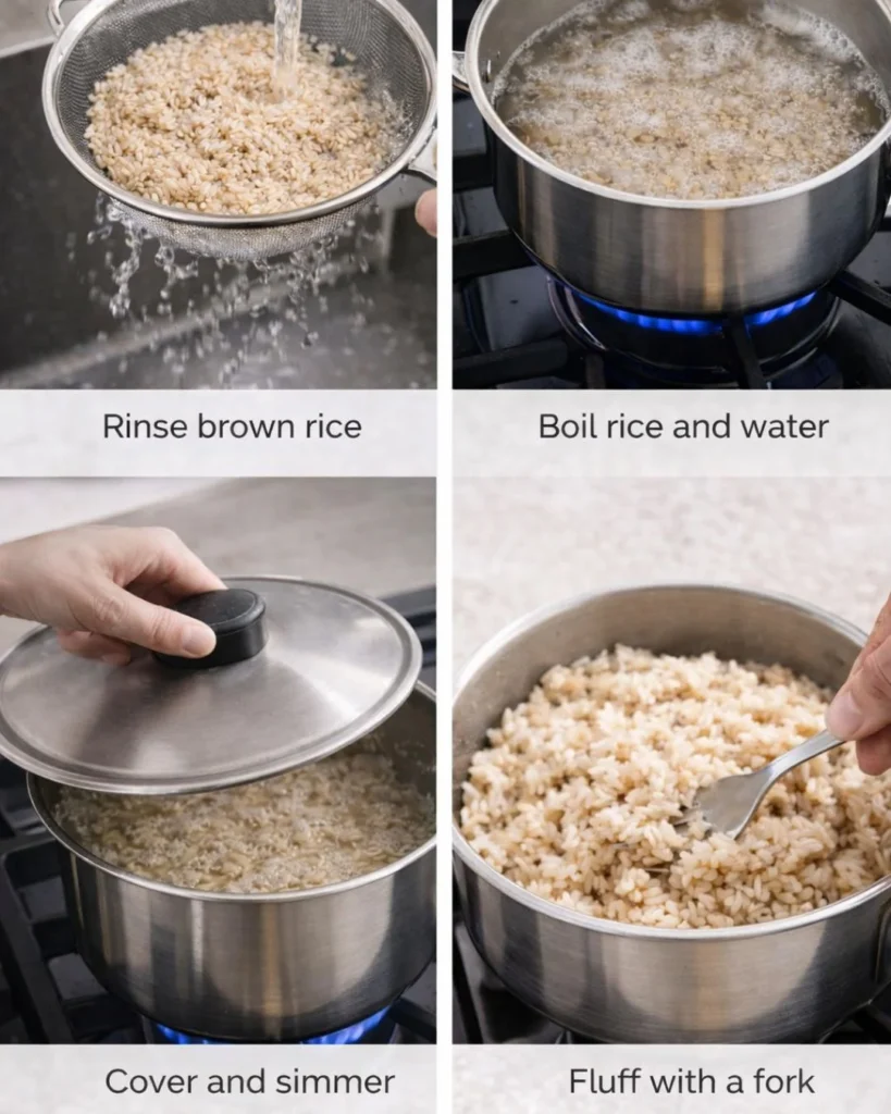 How to Cook Brown Rice Easily (Soft, Fluffy & Foolproof) brown-rice-cook-steps