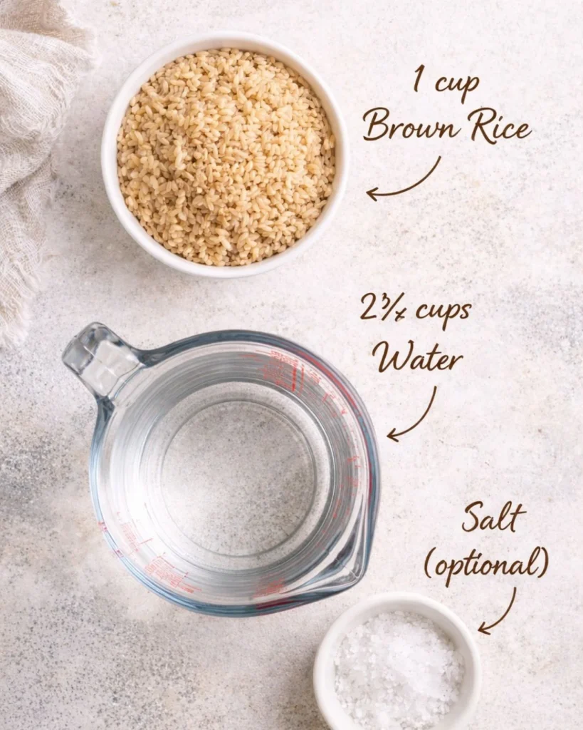 How to Cook Brown Rice Easily (Soft, Fluffy & Foolproof) brown-rice-ingredients