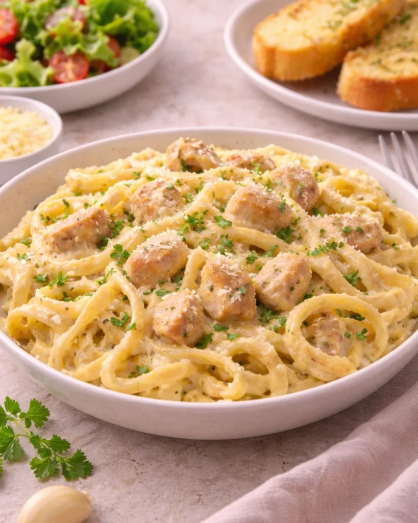 chicken alfredo pasta serving