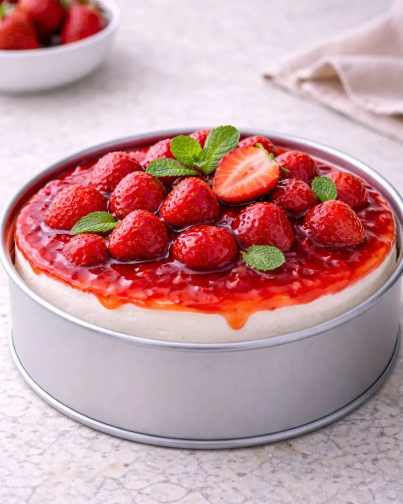 strawberry cheesecake with fresh topping