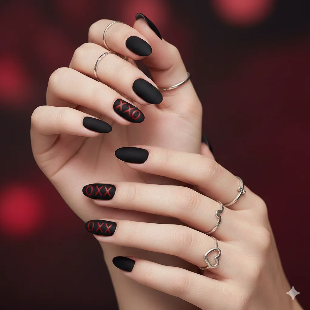 
Black Nails with Red XOXO