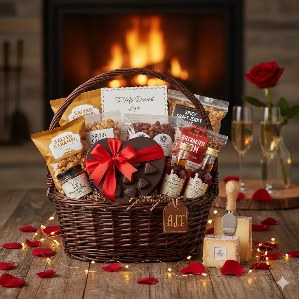 50+ Creative Valentine’s Gift Ideas for Boyfriends, Girlfriends, Wives, Husbands, and More Gourmet-Gift-Basket-For-the-Foodie-Husband.webp