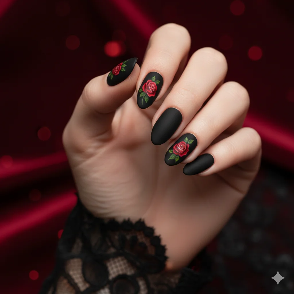  Matte Black with Red Roses