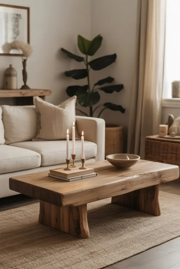 A Rustic Coffee Table That Grounds the Space