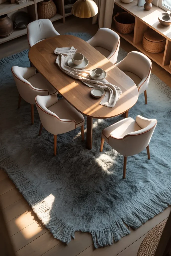 A Soft Rug That Grounds the Dining Space