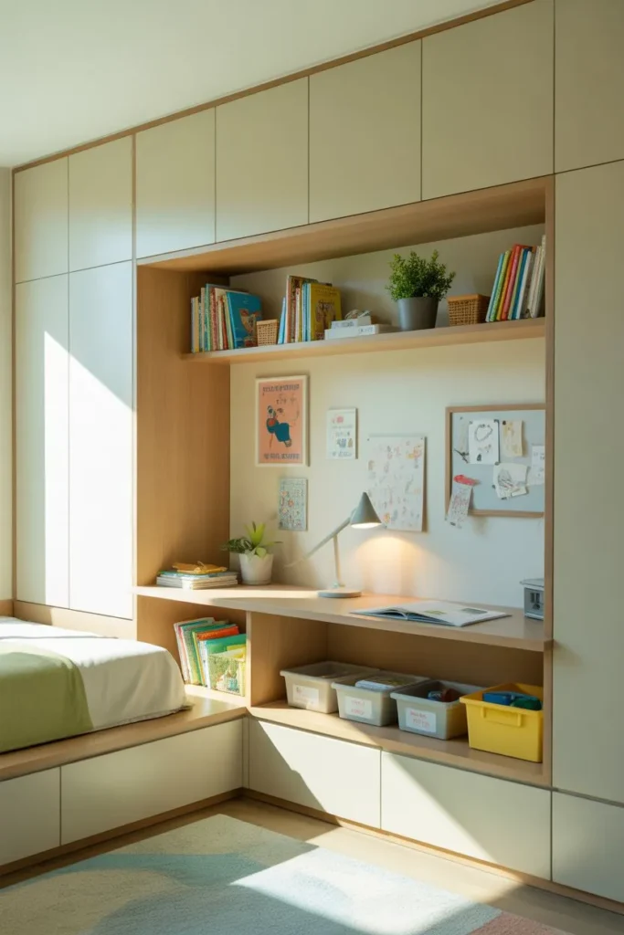 Built-In Study Desk Along the Wall