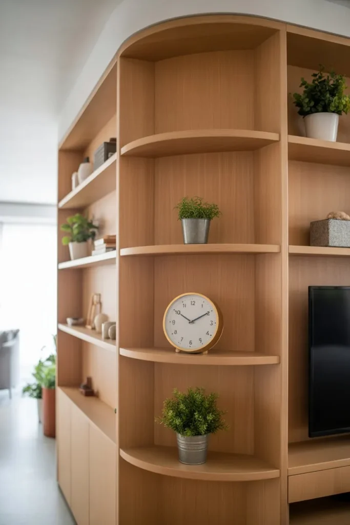 17 Living Room Storage Ideas to Add Space Smartly Corner Carousel Shelving for Wasted Angles