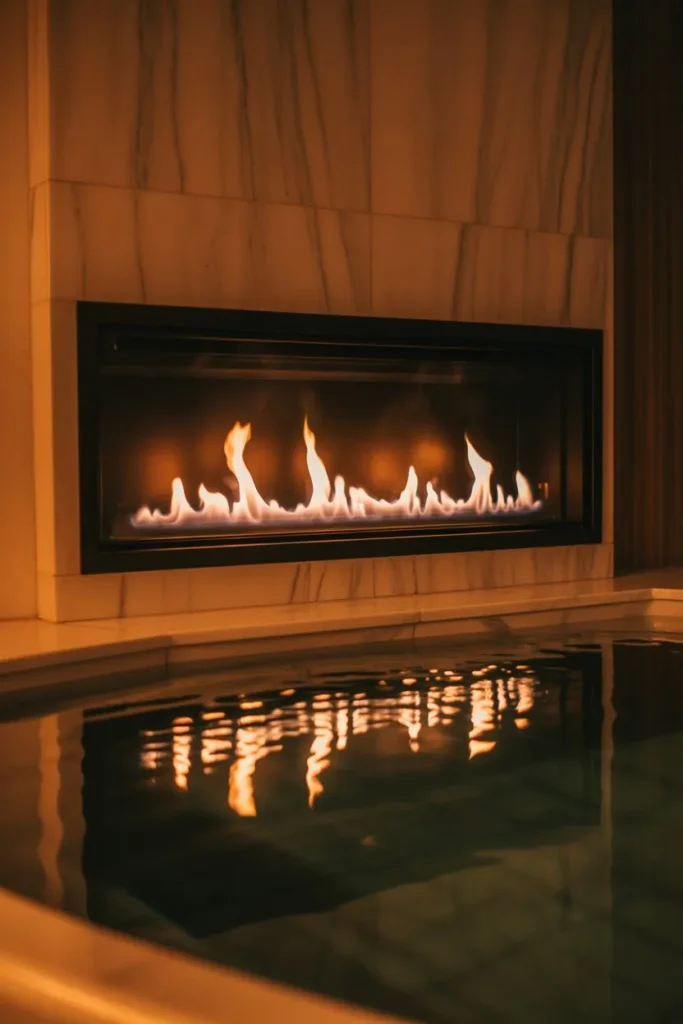 21 Modern Luxury Bathroom Ideas for a Spa-Like Feel Custom Fireplace Beside the Bathtub