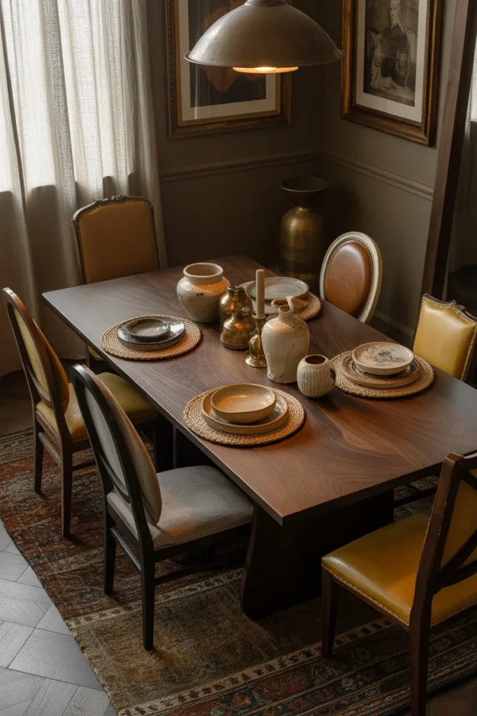 Dark Wood Table with Eclectic Styling