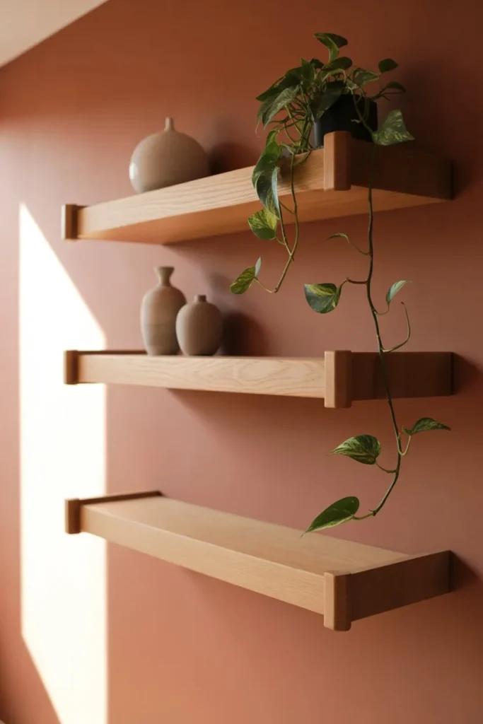 17 Living Room Storage Ideas to Add Space Smartly Floating Oak Shelves for Minimalist Vertical Storage