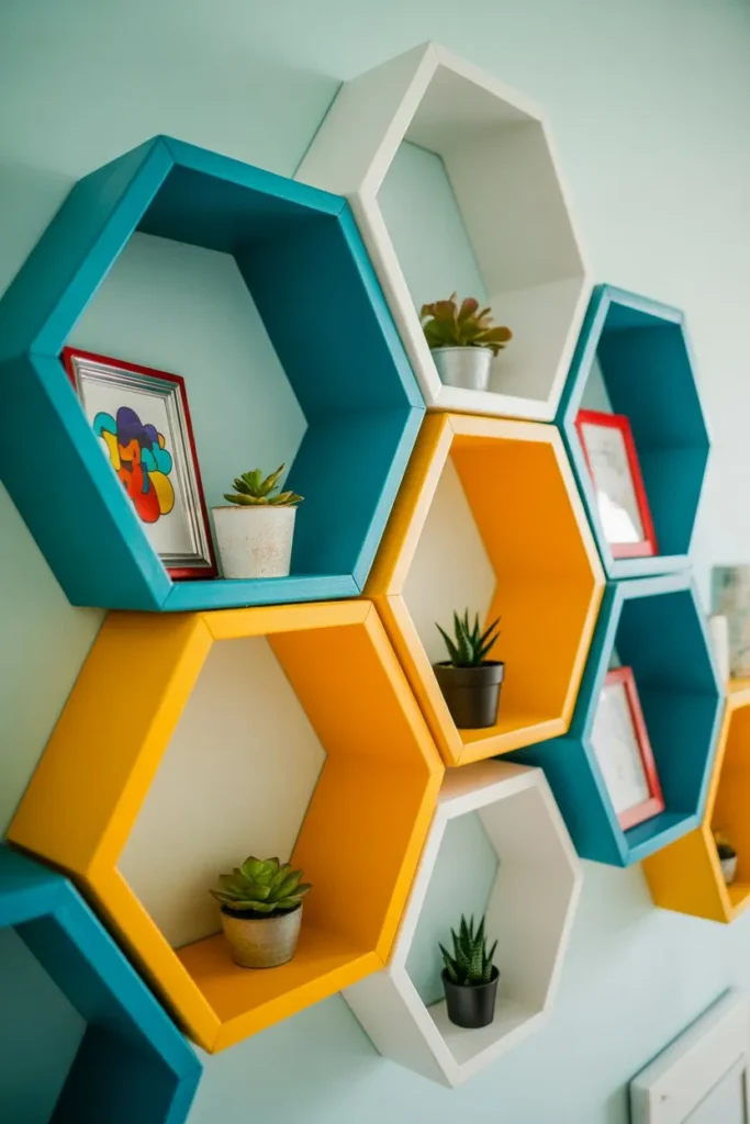 17 Living Room Storage Ideas to Add Space Smartly Geometric Modular Hexagon Wall Cubes